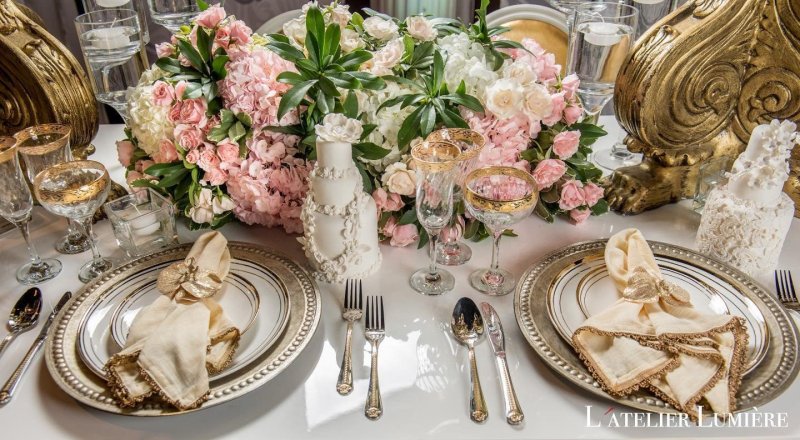 Floral table detail with blush roses and silverware by GPS Decors