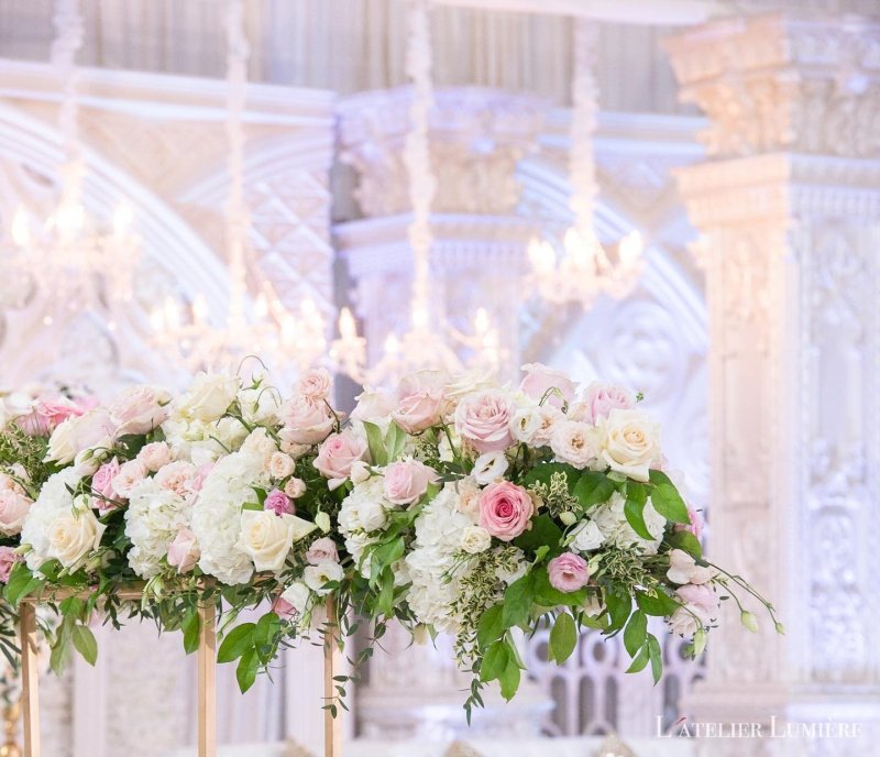 Tall pink and white floral centrepiece by GPS Decors